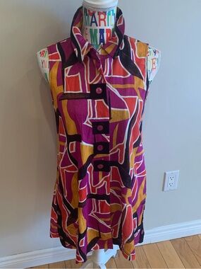 NWT Sleeveless Geometric Print Tunic Top - Pink, Orange, Yellow by Pure Essence